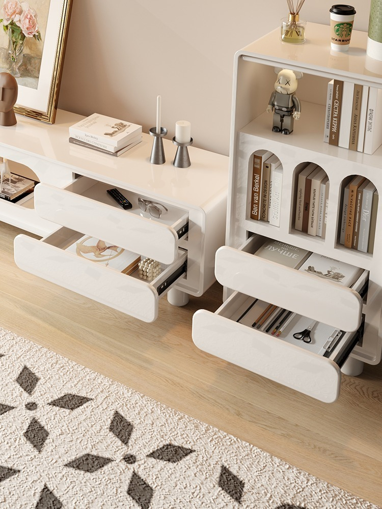 [Pre-order]  Telescopic TV cabinet sideboard combination cream style modern simple home living room small apartment white storable floor cabinet-Smart-Living