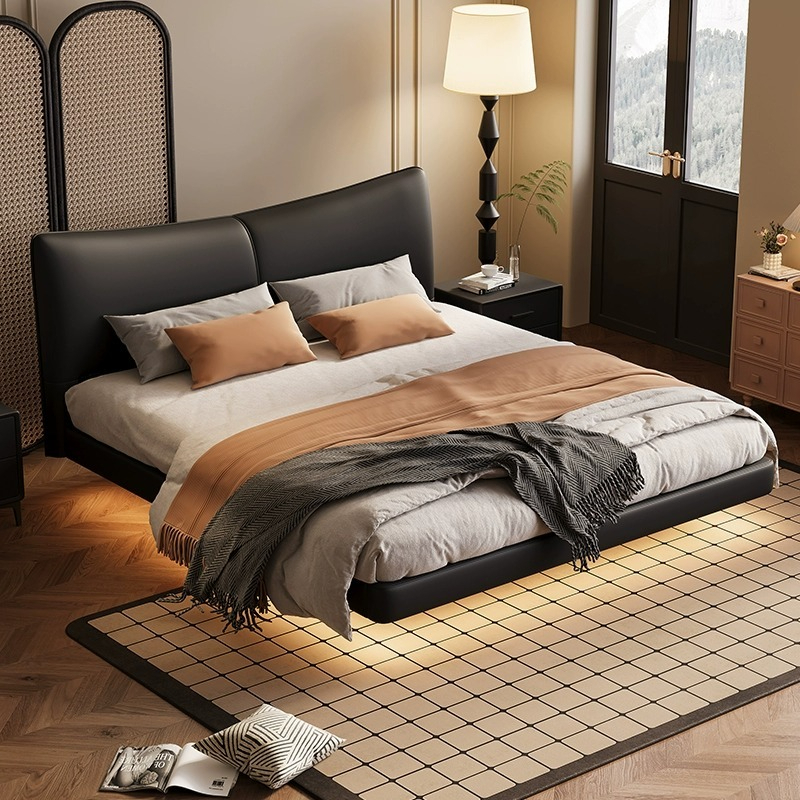[Pre-order] WM Modern Simple Leather Suspended Bed New 1.5-meter Italian Master Bedroom Small Unit Double Soft Bag Leather Art Wedding Bed-Smart-Living