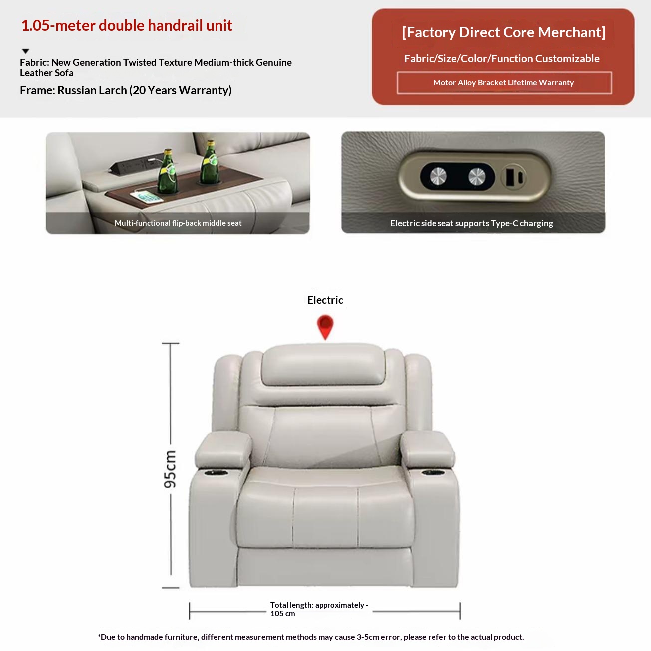 Pre Order Gray Reclining Leather Sectional Sofa Modern L Shaped Living Room Sofa with Cup Holders for Comfortable Seating