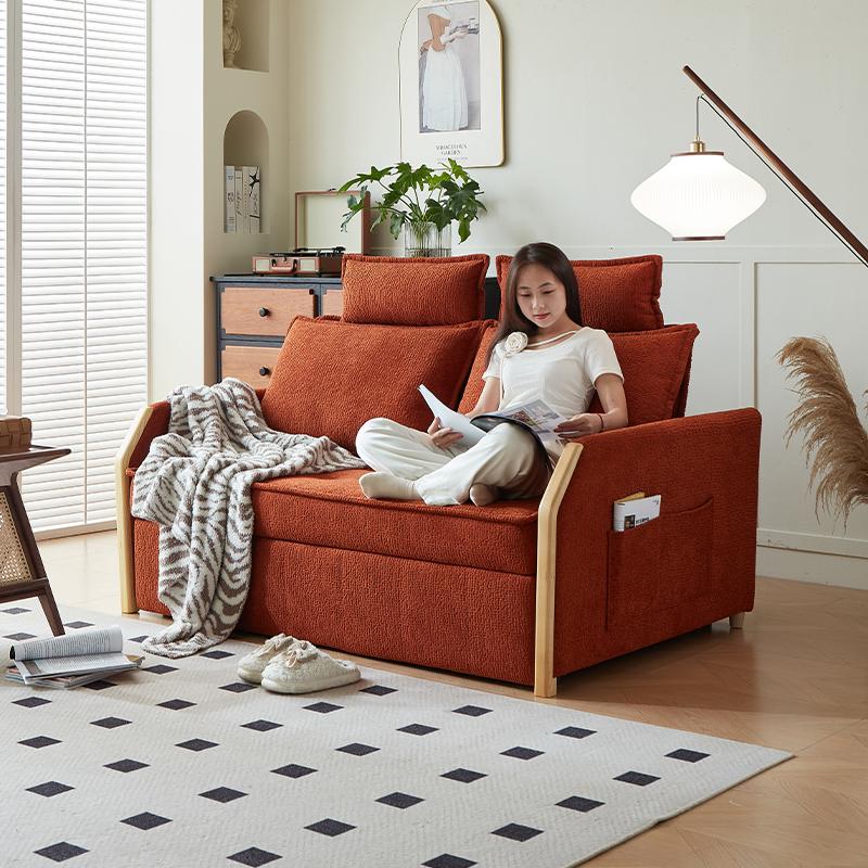 [Pre-order]  T112C small sofa bed folding dual-use 2024 new cream wind puff telescopic multifunctional armrests-Smart-Living