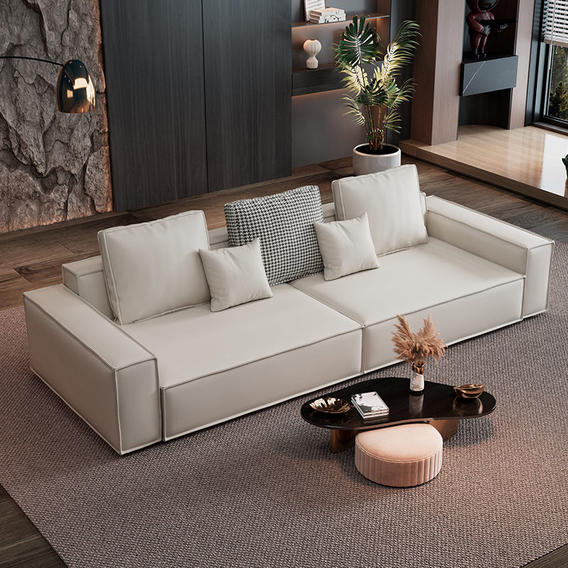 [Pre-order] Hot selling style tofu block leather sofa cream style small apartment modern living room sofa-Smart-Living