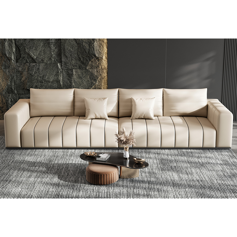 [Pre-order]Leather sofa living room straight line Italy simple sofa Napa modern light luxury first layer cowhide piano key sofa-Smart-Living