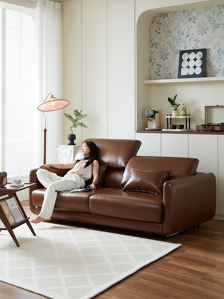 [Pre-order] T188 new Italian antique style ecological leather living room bedroom flat one folding dual-use straight sofa bed-Smart-Living