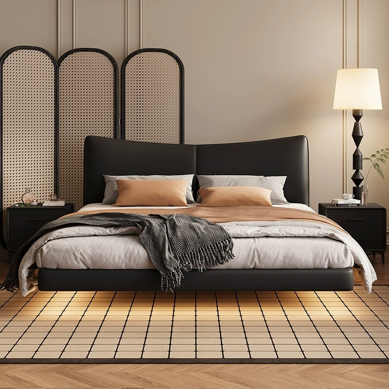 [Pre-order] WM Modern Simple Leather Suspended Bed New 1.5-meter Italian Master Bedroom Small Unit Double Soft Bag Leather Art Wedding Bed-Smart-Living