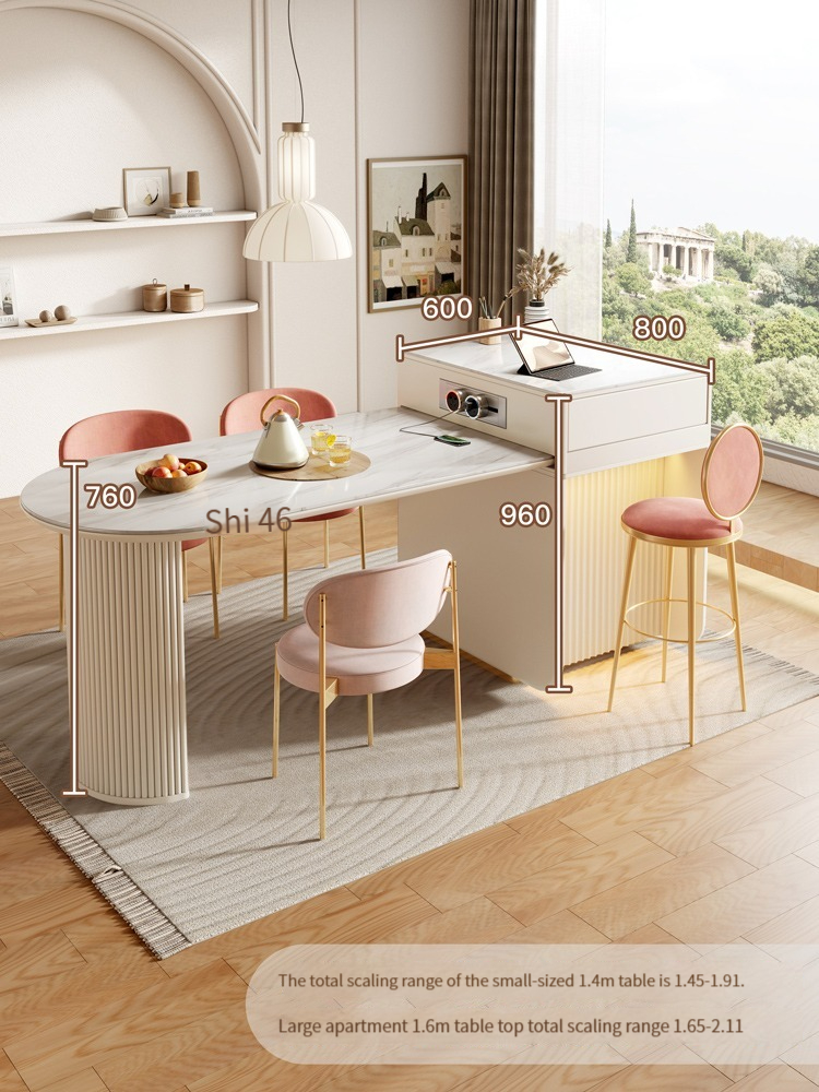 [Pre-order]  Light luxury cream wind island platform slate dining table restaurant home modern simple storage integrated dining table and chairs telescopic dining table-Smart-Living
