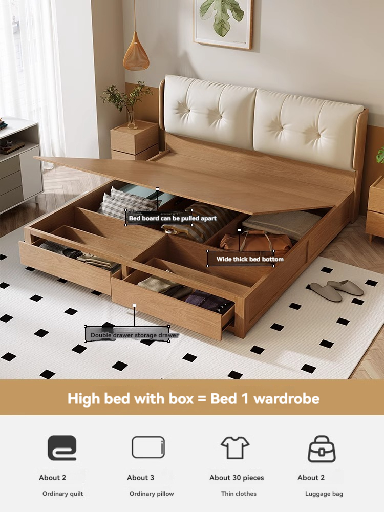 [Pre-order]  Bed Modern simple tatami bed box Storage Storage bed Small master bedroom double bed Log air bed-Smart-Living