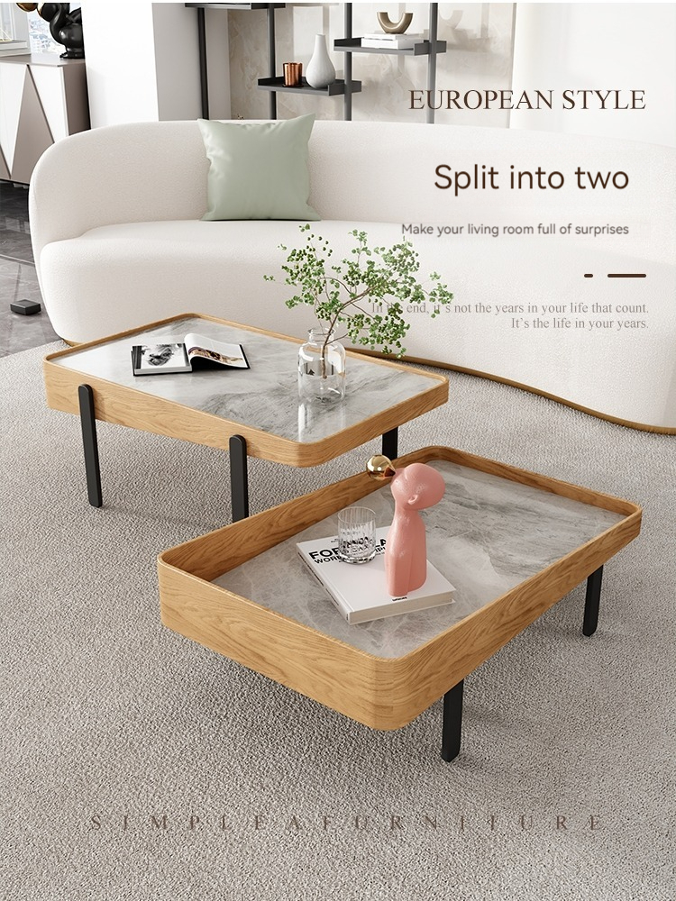 [Pre-order] Nordic slate tea house small apartment light luxury minimalist square high and low combination telescopic design living room furniture-Smart-Living