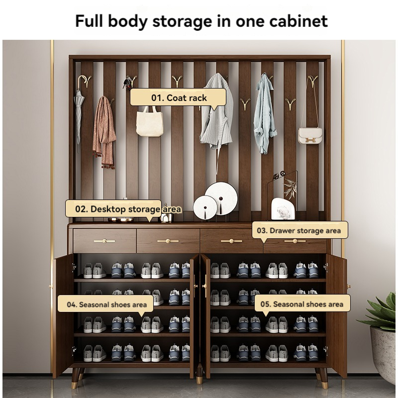 [Pre-order]  New Chinese solid wood shoe cabinet hanger one storage cabinet living room door household partition cabinet entry coat cabinet-Smart-Living