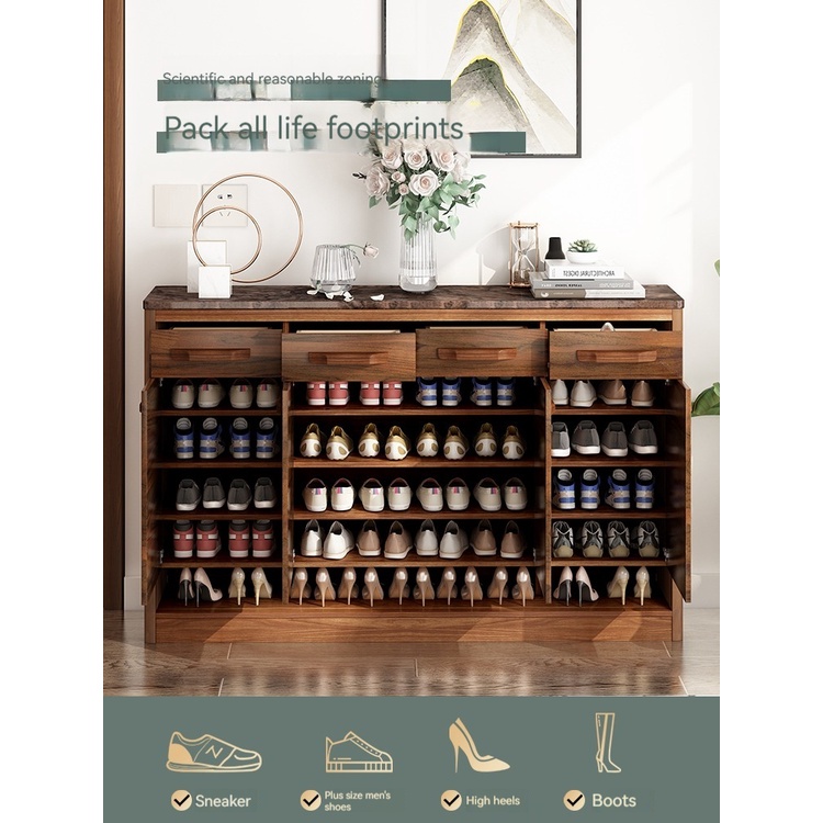 [Pre-order] New high-end shoe cabinet home entrance solid wood marble countertop multi-layer large capacity outdoor aisle storage cabinet-Smart-Living