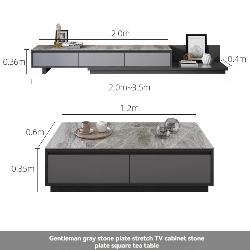 [Pre-order] Oulang Scandinavian simple living room coffee table and TV cabinet combination modern style home retractable creative grey floor cabinet-Smart-Living