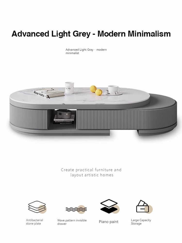 [Pre-order] Rock panel tea table living room 2023 new light luxury tea table living room home TV cabinet tea table modern simple small apartment-Smart-Living