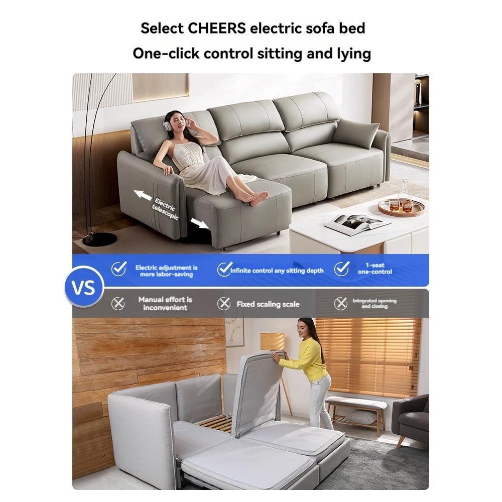 [PRE-ORDER] CHEERS First Class Living Room Leather Sofa Bed (3 Seater) With Electric Extension and Flip Up Table 30075