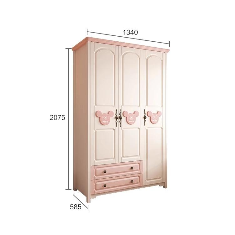 【Showroom】Home bedroom cabinet children's room wardrobe solid wood feet two door three door flat door girl pink children's wardrobe-Smart-Living