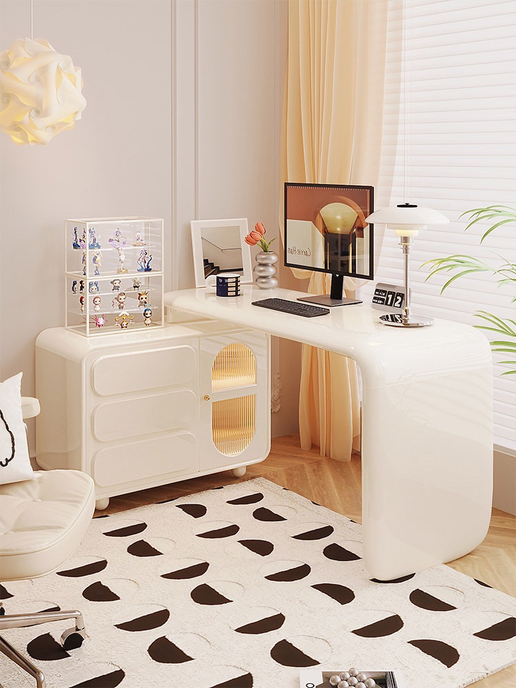 [Pre-order]  French cream style corner desk bookcase solid wood adult home light luxury modern folding long computer desk-Smart-Living