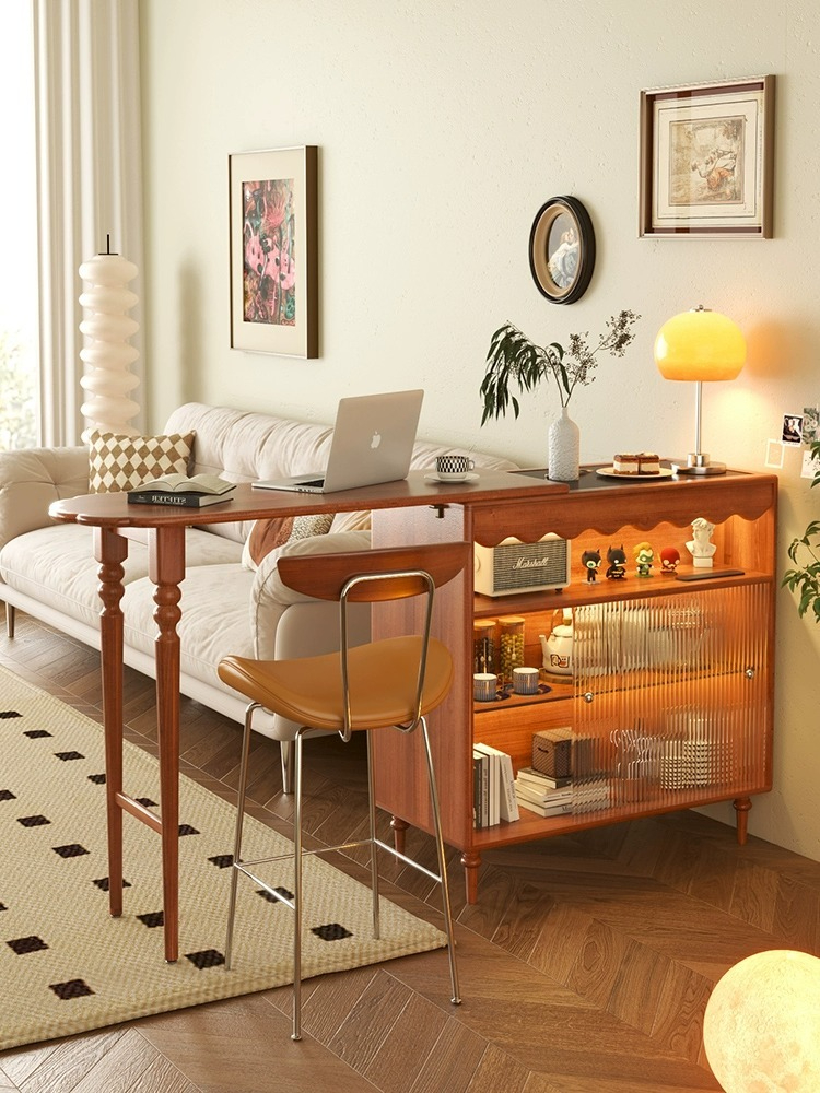 [Pre-order]  Star movement solid wood bar table, household small living room, Japanese-style telescopic retro partition cabinet, integrated foldable bar-Smart-Living