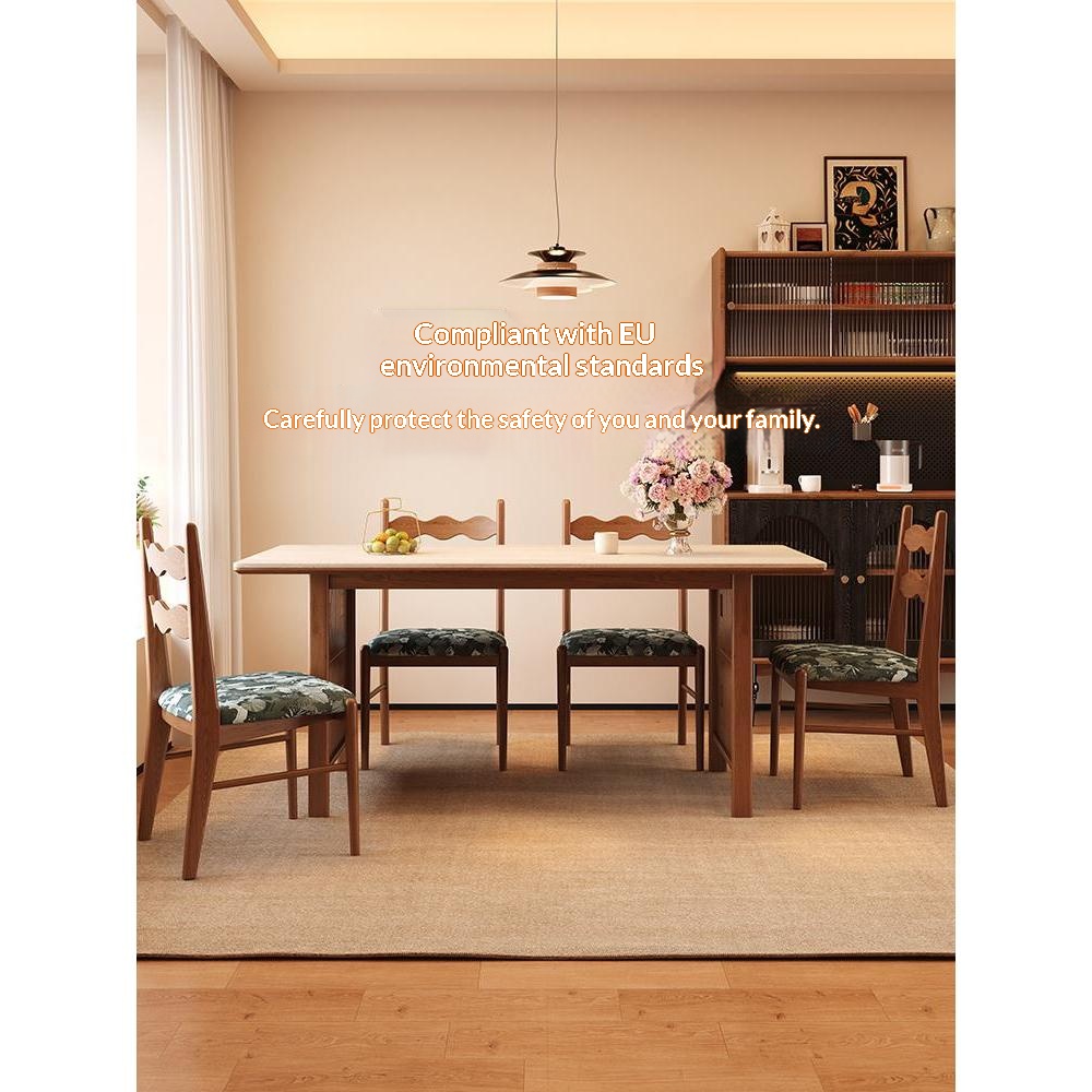 [PRE-ORDER] Solid Oak Retro-style stone slab dining table, simple vintage style, rectangular solid wood dining table.