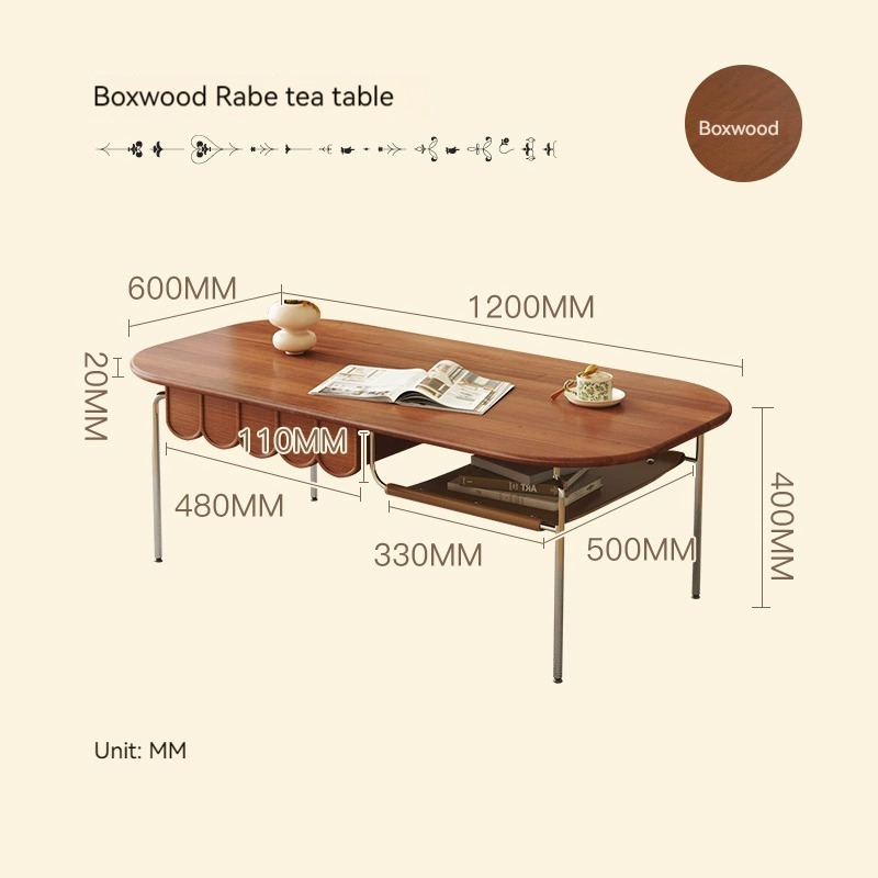 [Pre-order]  Solid wood coffee table, living room table, household small house, vintage Nordic stilt tea table, long oval simple storage tea table-Smart-Living