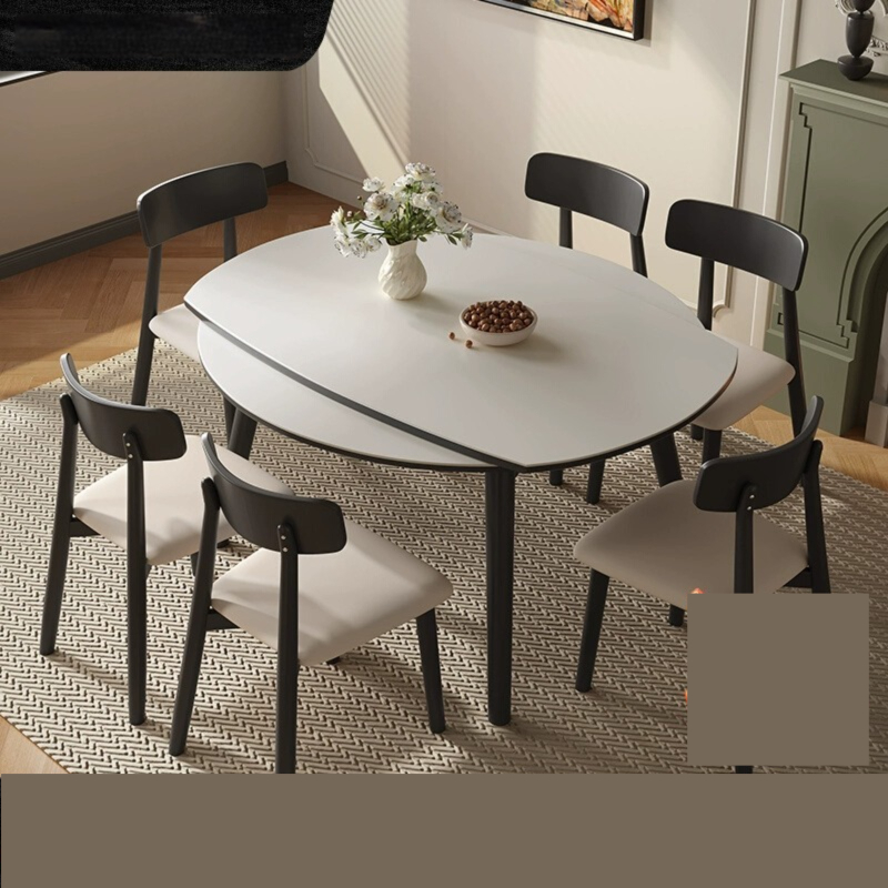 [Pre-order]  Solid wood dining table: modern simple telescopic dining table and chair combination, variable round table, square and round dual-purpose bright stone slate dining table-Smart-Living