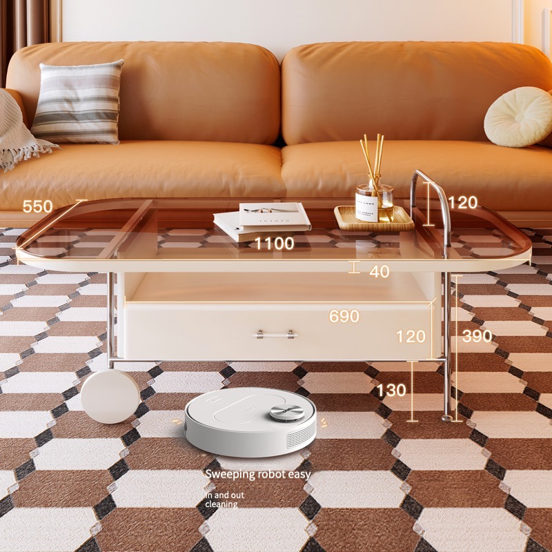 [Pre-order]  Glass coffee table, TV cabinet combination living room, home modern minimal, vintage oval storage, removable design model-Smart-Living