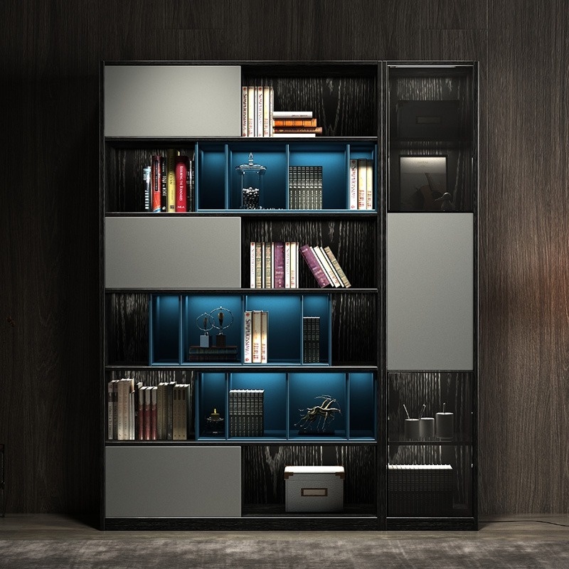 [Pre-order]  Italian minimalist glass door bookcase household living room floor storage rack bedroom study bookshelf combination.-Smart-Living