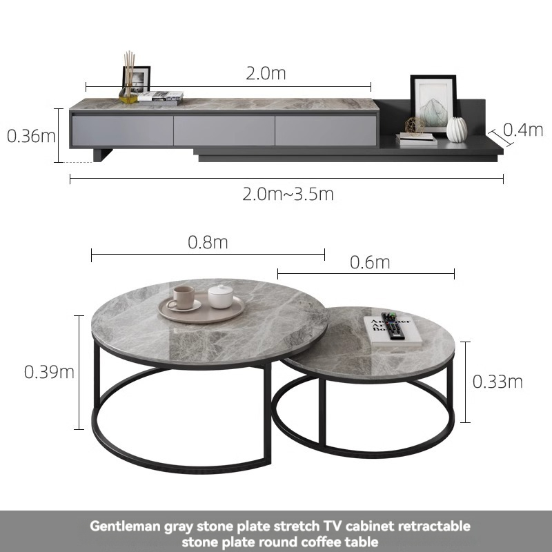[Pre-order] Oulang Scandinavian simple living room coffee table and TV cabinet combination modern style home retractable creative grey floor cabinet-Smart-Living