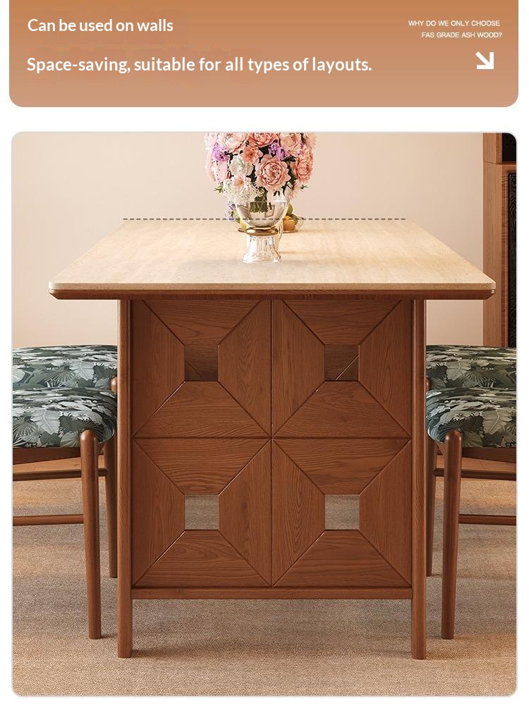 [PRE-ORDER] Solid Oak Retro-style stone slab dining table, simple vintage style, rectangular solid wood dining table.