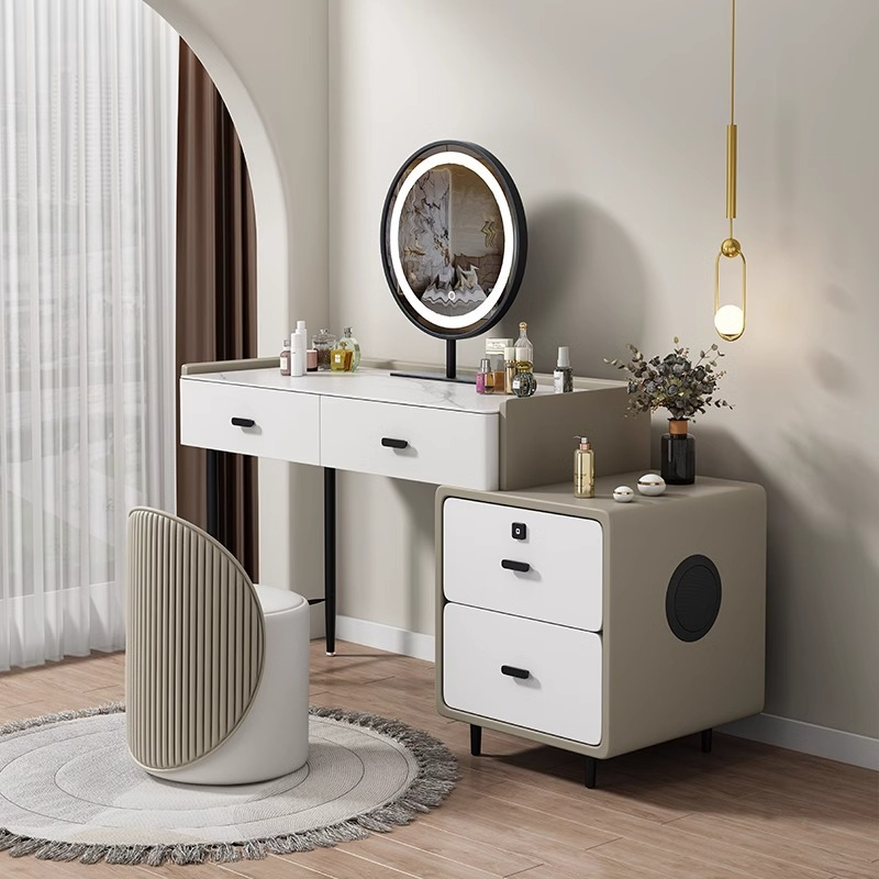 【Showroom】Intelligent solid wood rock board dressing table, multifunctional bedroom desk, all solid wood touch skin intelligent dressing table, makeup table-Smart-Living