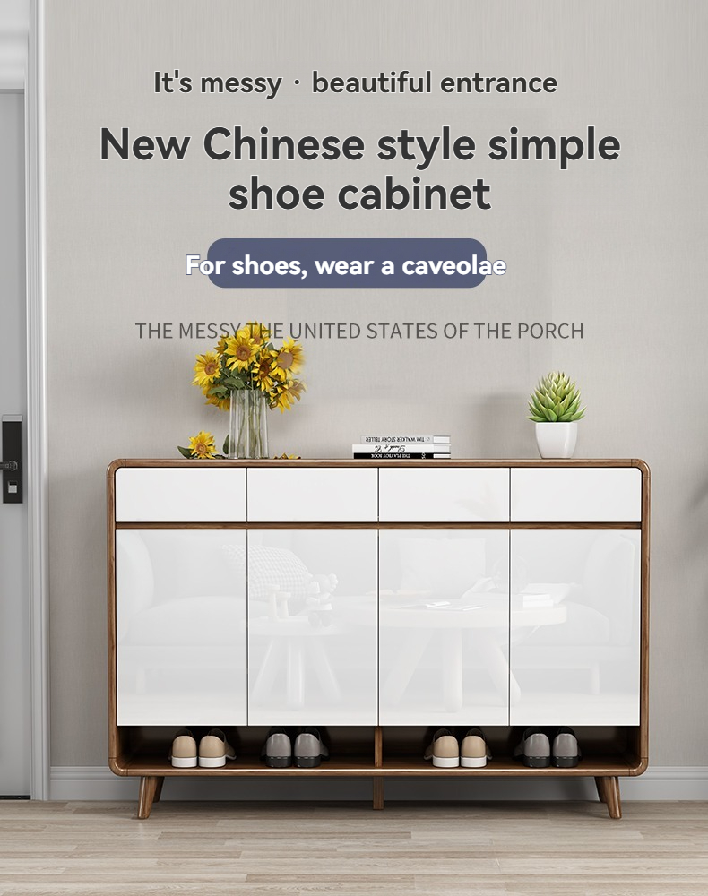 Modern simple solid wood frame shoe cabinet home entrance porch cabinet Nordic storage cabinet living room new Chinese style foyer cabinet