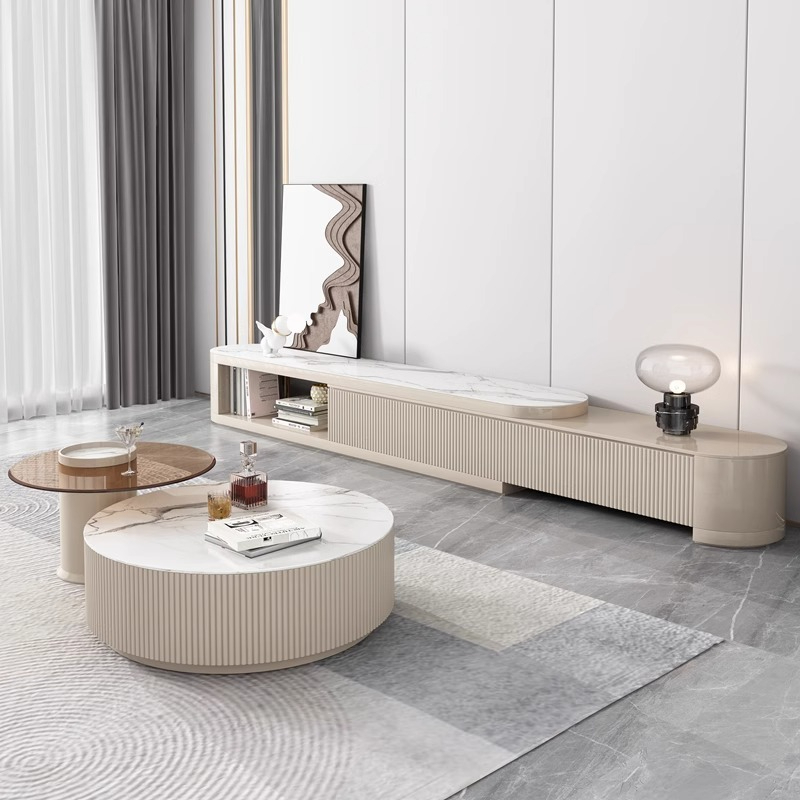 [Pre-order] Rock table light luxury Italian modern minimalist cream wind net red home small living room new round combination-Smart-Living