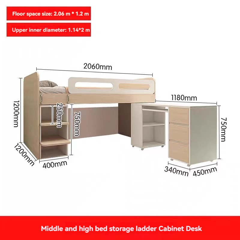 【Showroom】 Children's bed Boy simple half-height bed small apartment mid-height bed with desk wardrobe tatami multifunctional combination bed-Smart-Living