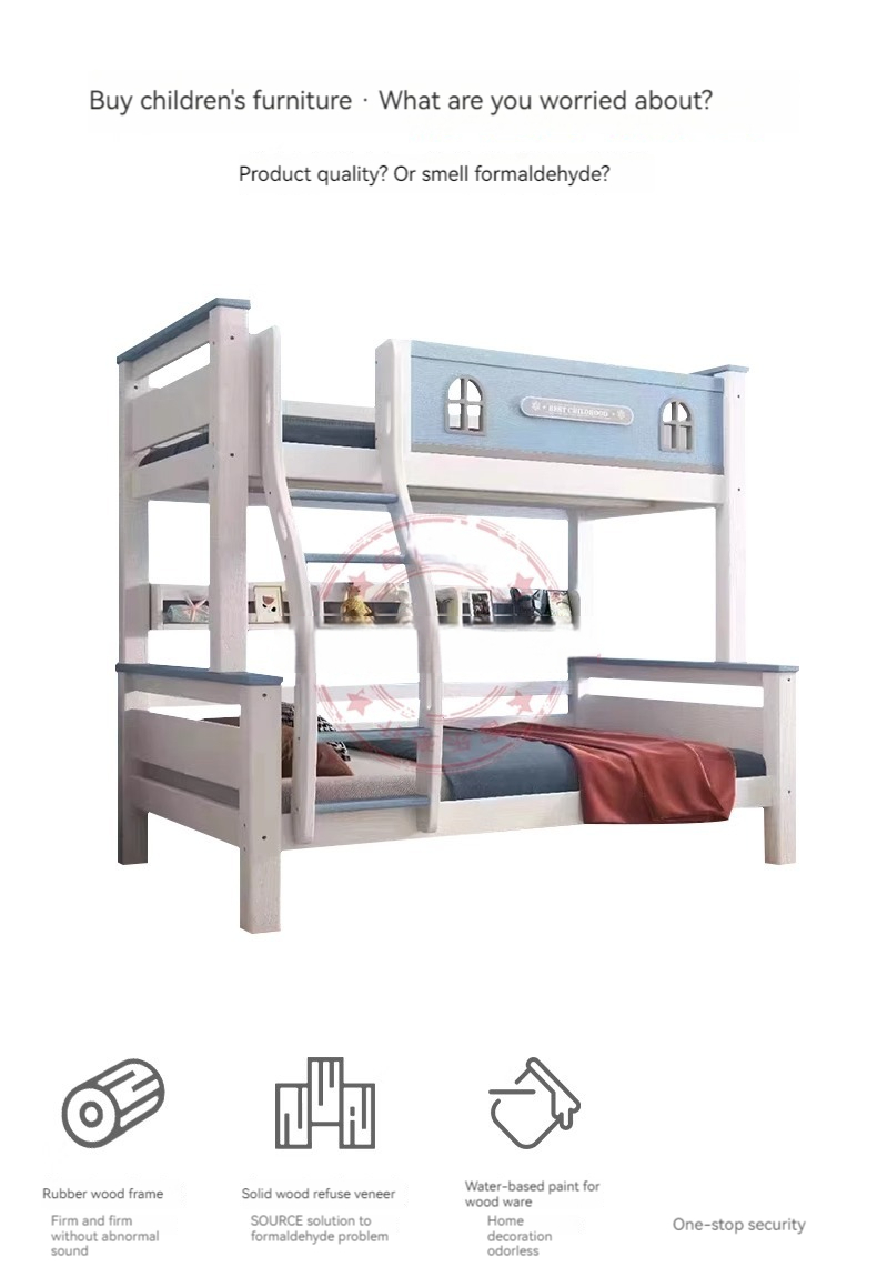 [Pre order] Solid wood bunk bed, two-layer wooden bed, children's bed, high and low bed, small apartment, adult bunk bed, bunk bed-Smart-Living