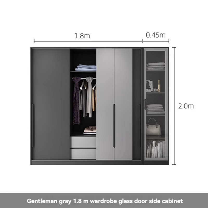 [Pre-order] Oulang Scandinavian modern bedroom sliding door three-door wardrobe simple assembly economy household sliding door wardrobe cabinet-Smart-Living