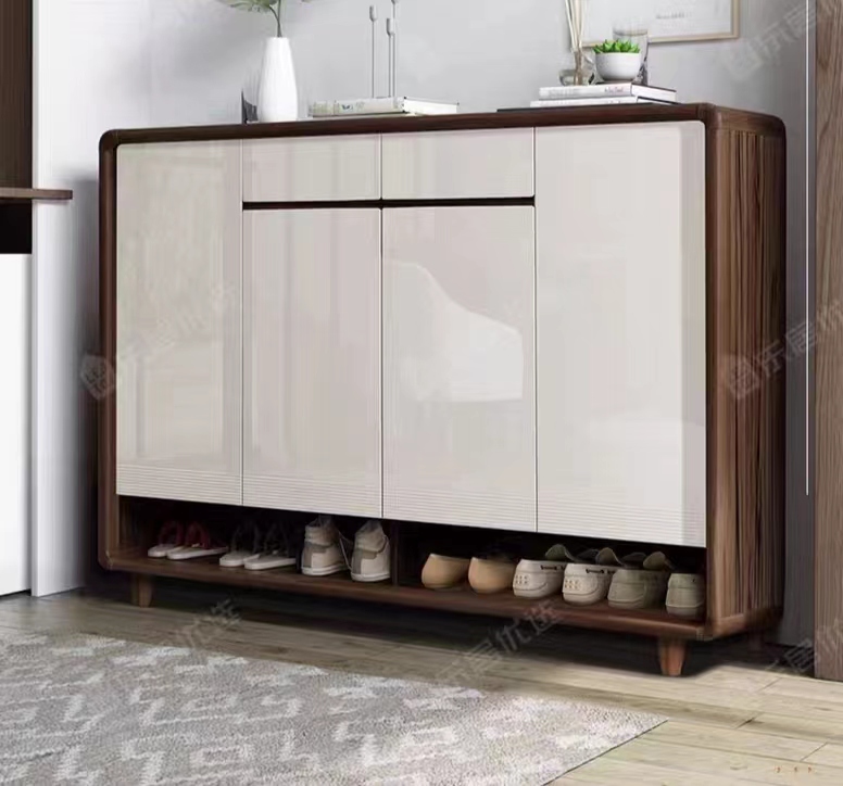 [Pre-order]  Shoe cabinet, household entrance, outdoor building, hallway, walnut solid wood, Nordic modern baking paint, large capacity, double-sided partition, porch-Smart-Living
