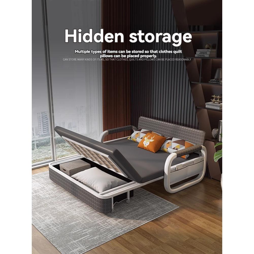 [Pre-order]  Microfiber leather sofa bed multi-functional foldable dual-use home telescopic single office pull-out storage bed-Smart-Living