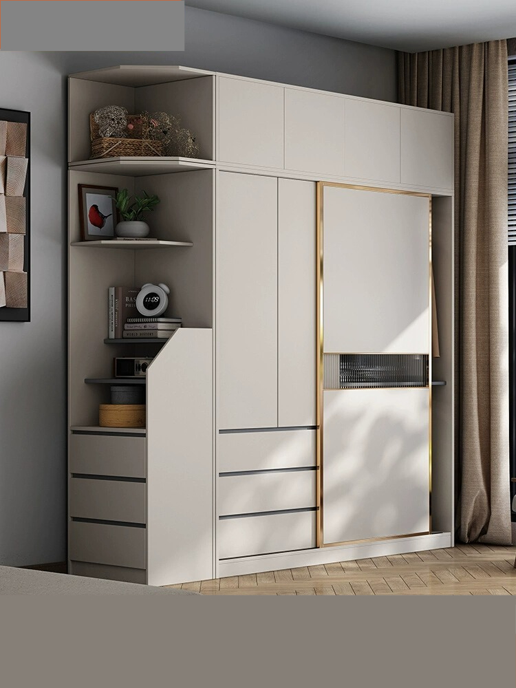 [Pre-order]  Light luxury sliding door wardrobe, home bedroom, small apartment, modern simple sliding door, finished cabinet, net celebrity assembly large wardrobe-Smart-Living