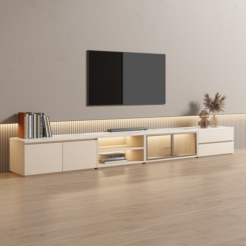 [Pre-order]French TV Cabinet and Tea Table Combination Modern Simple Home Living Room Solid Wood Cream Wind Storage Floor Cabinet TV Stand-Smart-Living