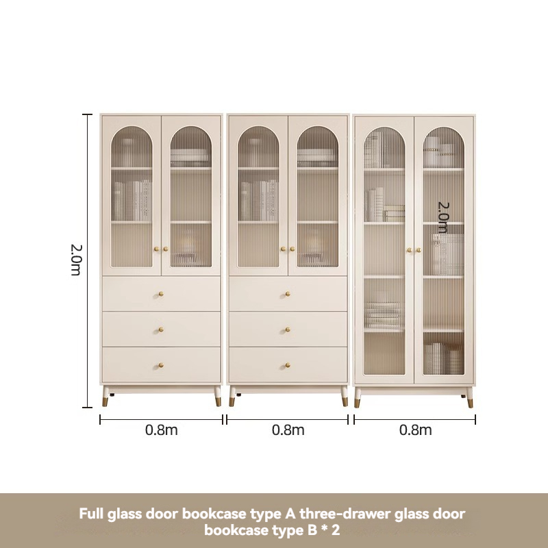 [Pre-order] Oulang Nordic simple bookcase bookcase with glass door bookcase modern living room floor-to-ceiling whole wall dustproof shelf storage cabinet-Smart-Living