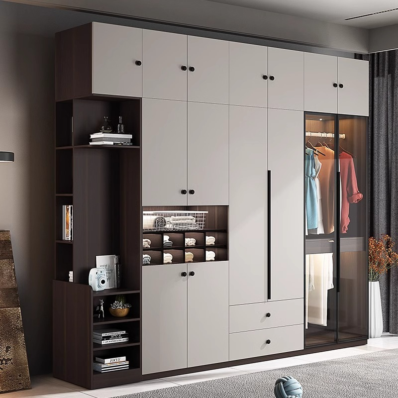 [Pre-order]  Solid wood wardrobe bedroom home with glass door modern simple open door storage cabinets light luxury wardrobe-Smart-Living