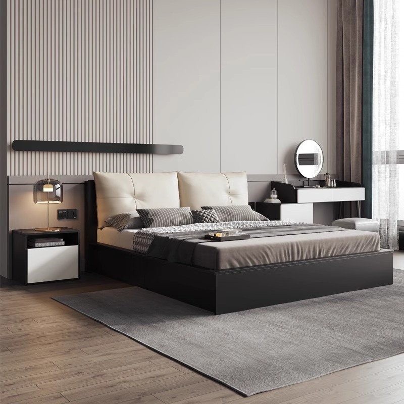 [Pre-order]  Modern simple high box bed Nordic light luxury 1.8m double bed master bedroom wedding bed Large bed board pneumatic storage bed-Smart-Living