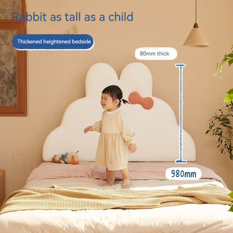 [Pre-order]  Cotton bunny bed solid wood kids bed girl princess bed bedroom soft bag single cream style girl bed sister-Smart-Living