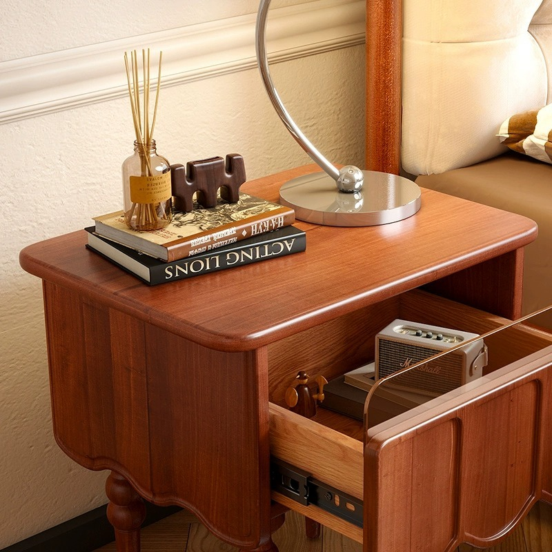 [Pre-order]  Solid wood bedside table, bedroom simple modern Nordic vintage storage cabinet, multifunctional storage shelf, bedside cabinet, storage cabinet-Smart-Living