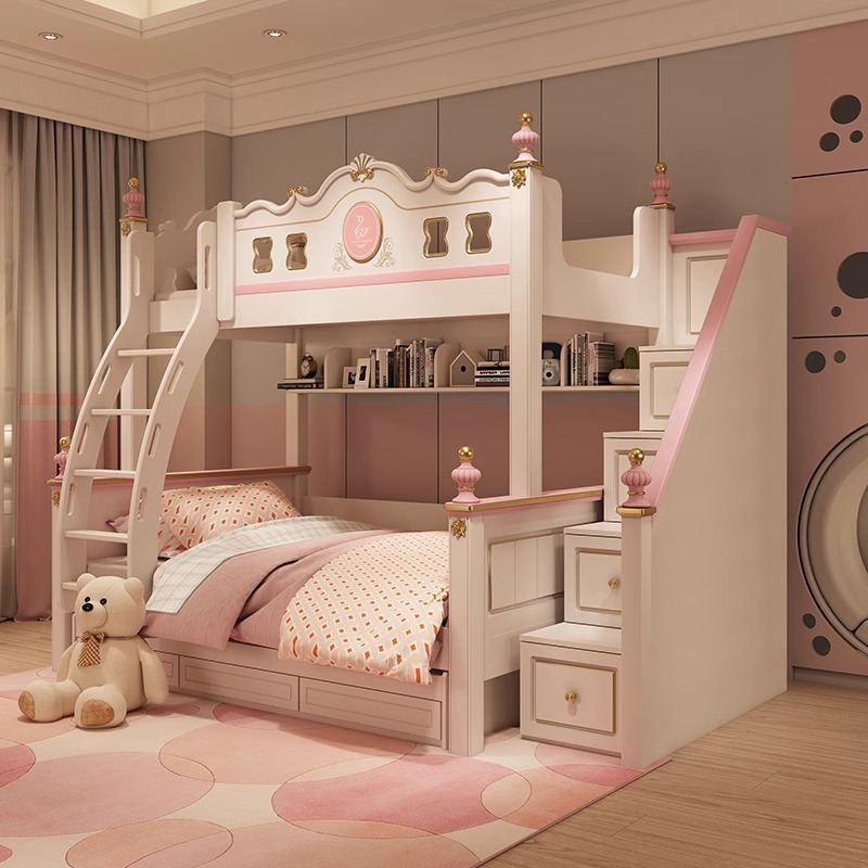 [Pre-order]  American noble children's bed, double height bed, girl princess bed, slide, bed, mother bed, multifunctional-Smart-Living