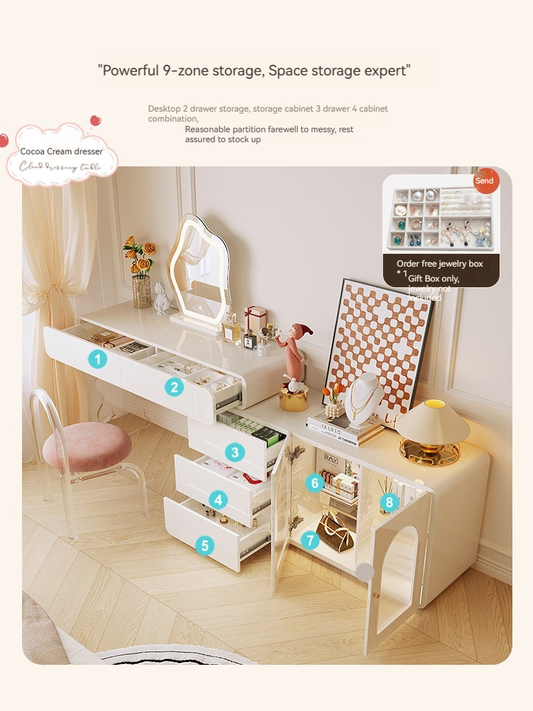[Pre-order]  Cream style dresser storage cabinet integrated acrylic French light luxury dressing table, modern simple telescopic makeup table-Smart-Living