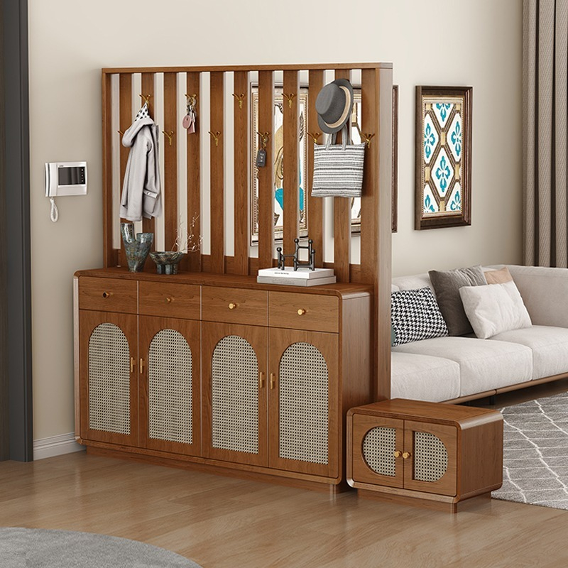 [Pre-order]  New Chinese Clothes Hanger Shoe Cabinet Integrated Solid Wood Frame Simple Modern Household Door Partition Cabinet Entry Door Cabinet-Smart-Living