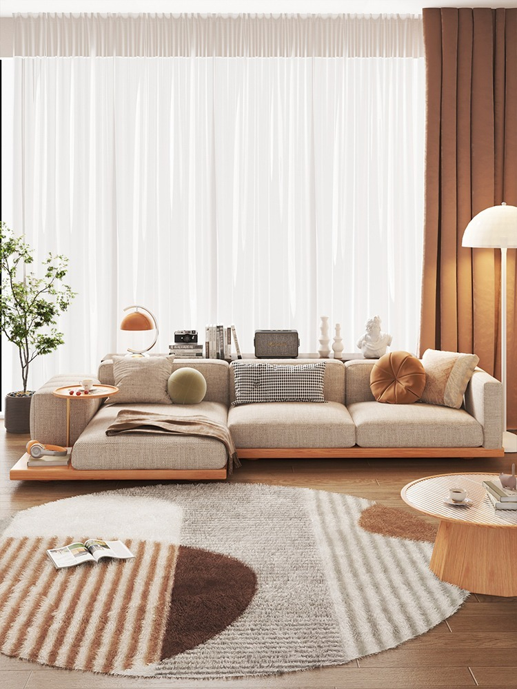 [Pre-order]  Special offer Japanese-style sofa living room modern simple large household straight three-person corner Guifei floor-standing platform sofa-Smart-Living