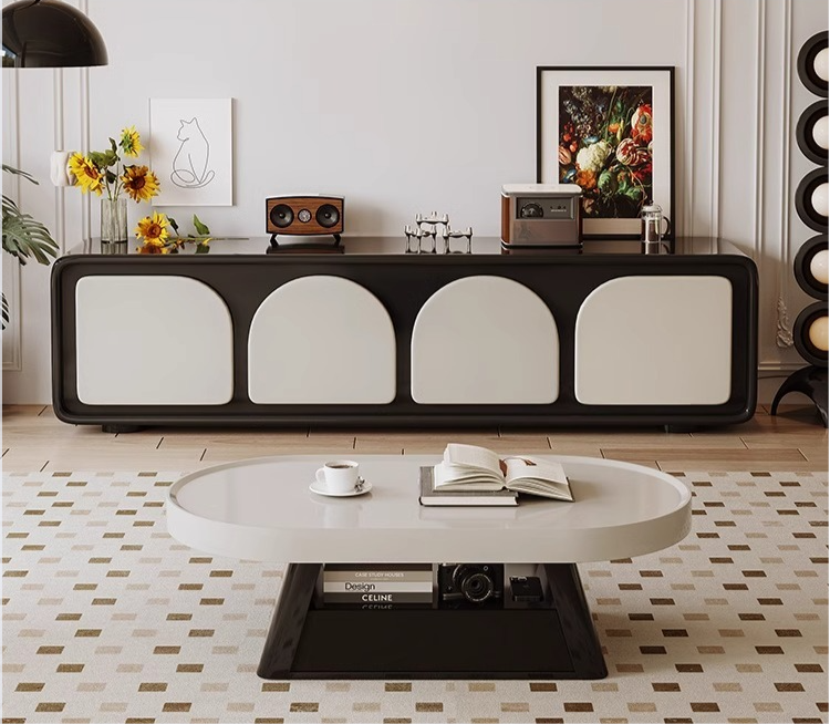 [Pre-order] TV cabinet Light French retro home living room simple small flat landing 2023 new TV cabinet coffee table-Smart-Living