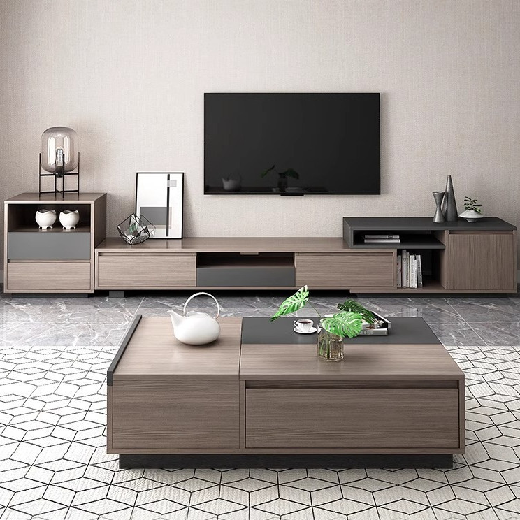 [Pre-order] Nordic style retractable TV cabinet, coffee table combination, simple modern assembly, living room storage cabinet-Smart-Living