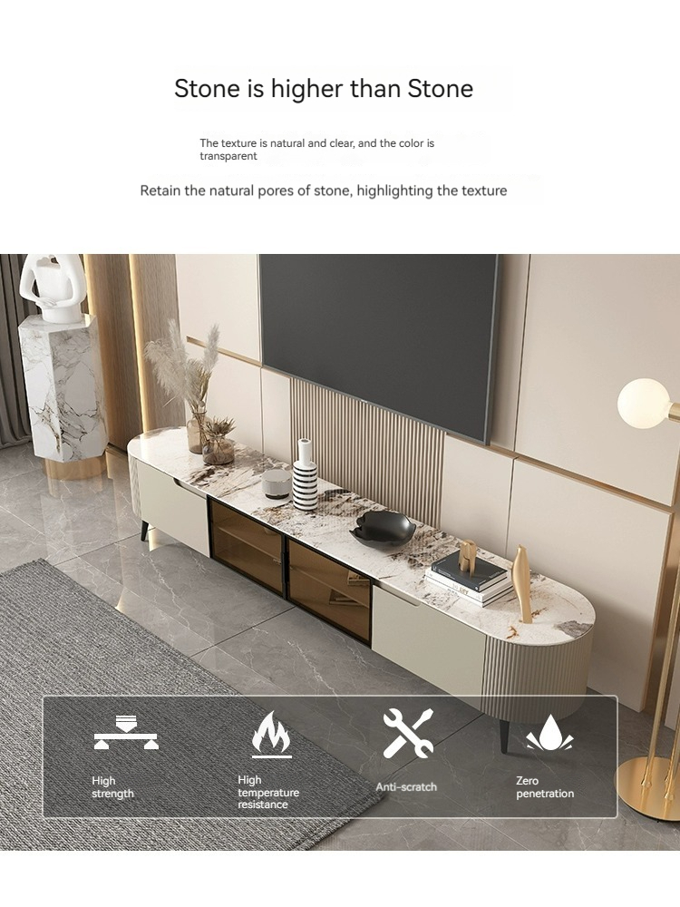 [Pre-order]  Italian Minimalist Light Luxury Slate Coffee Table TV Cabinet Combination - Living Room Household - Small Apartment - Simple Modern Floor-Standing Cabinet-Smart-Living