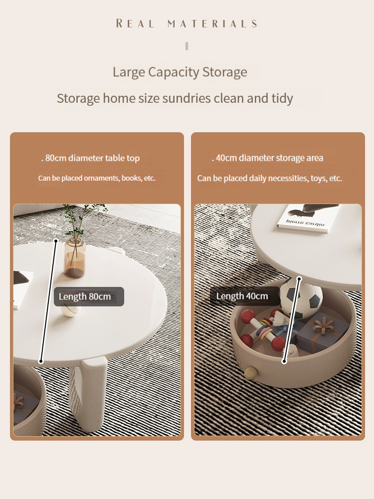 [Pre-order]  Cream style coffee table table living room home small apartment short simple modern round mobile designer TV cabinet combination-Smart-Living