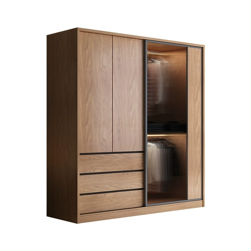 [Pre-order]  Modern light luxury sliding door wardrobe home bedroom simple small apartment net red large capacity solid wood color glass wardrobe-Smart-Living